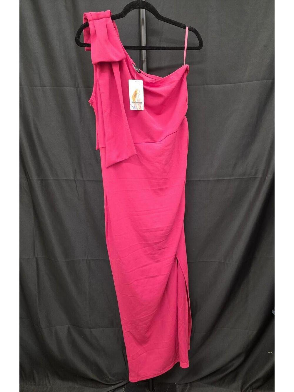 PRETTYGARDEN ONE‑SHOULDER RUCHED SLIT FORMAL MAXI DRESS ROSE RED L